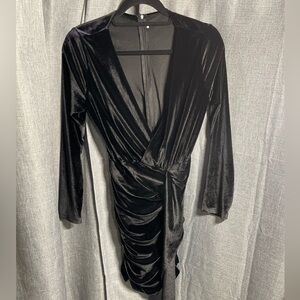 Black velour cocktail dress bodycon style